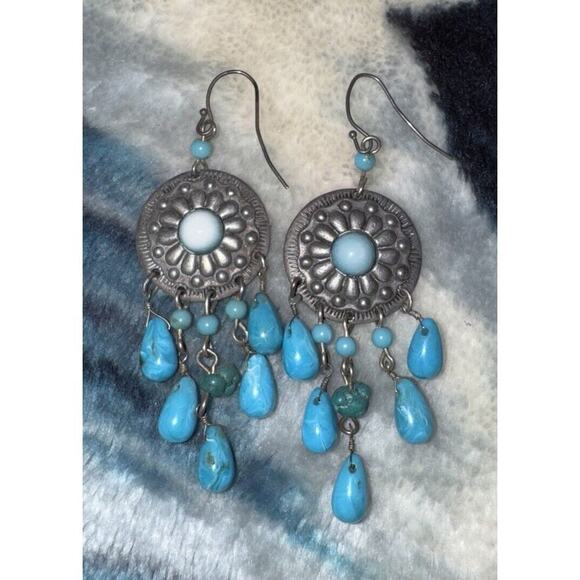 Unbranded Jewelry - -EARRINGS VTG Avon Dangle Turquoise On Silver Southwest Style 3”L
